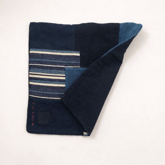 Ralph Lauren Stover Artisan Linen Patchwork Throw Pillow Cover Only 20x20 Blue - Picture 3 of 16